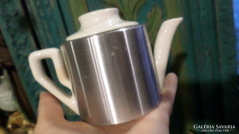 Bauhaus-style, metal-covered, milk jug, in good condition. About 15 x 10 cm.