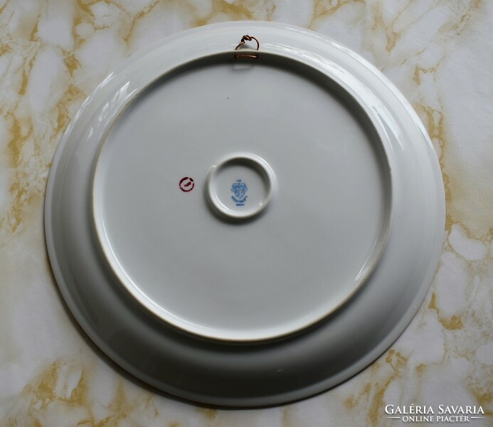 Retro Alföldi porcelán magyaros mintás, színes virágos lapos tányér, fali tál 2 db