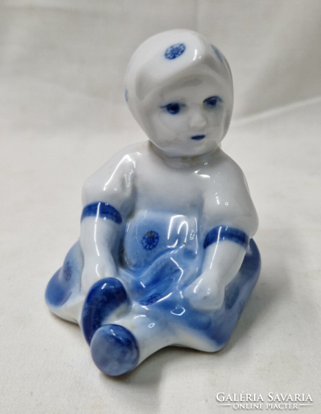 Zsolnay blue Annuska porcelain figurine designed by András Sinkó in perfect condition 7 cm.
