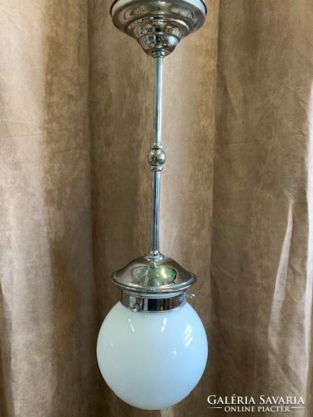 Art deco chrome pendant lamp with opal sphere cover