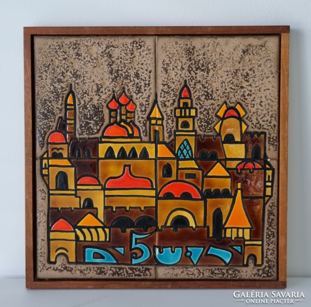 Art hand-painted tile pictures, in a wooden frame - 32*32 cm; 17*33 cm