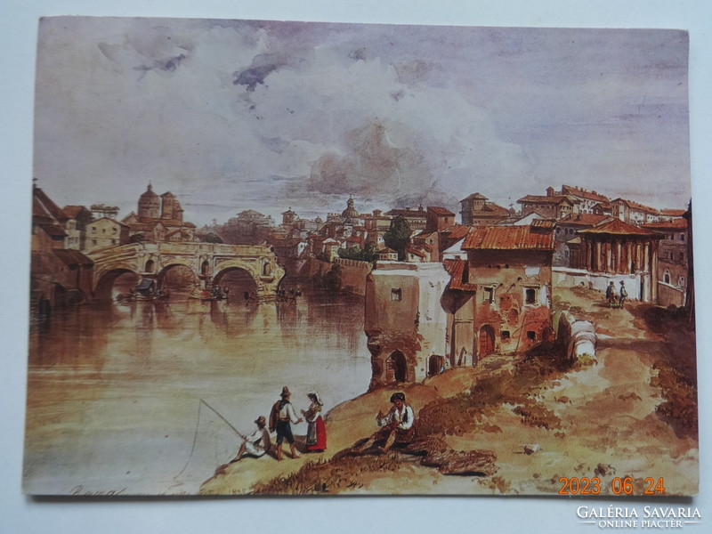 Régi, retró képeslap: Barabás Miklós: Róma látképe a Ponte Rottóval