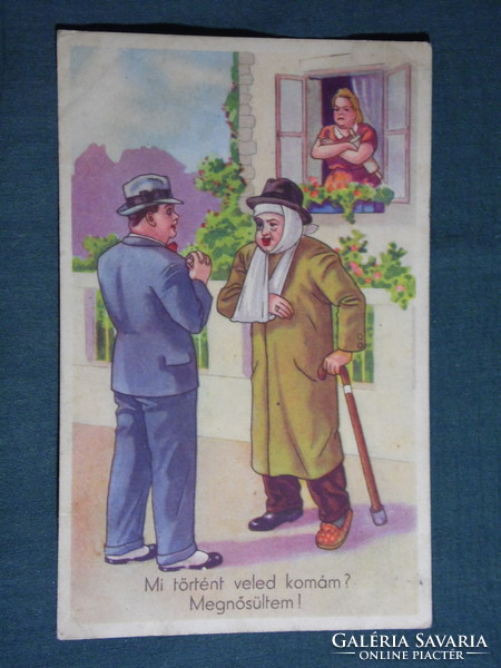Képeslap, Postcard, artist,humor,móka,kacagás,vicc ,grafikai rajzos, 1945