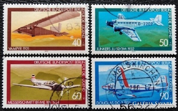 Bb592-5p / germany - berlin 1979 youth welfare - airplanes stamp set stamped