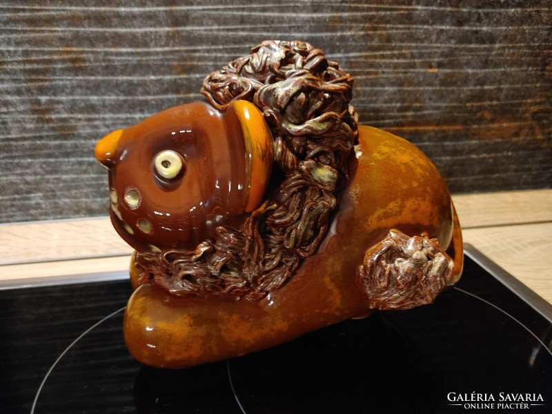 Ceramic lion sculpture by industrial artist Gyula Kovács