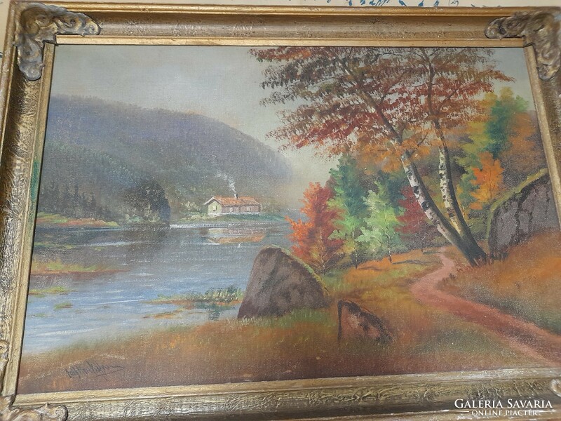 Painting, large-scale landscape, signed, in need of restoration,