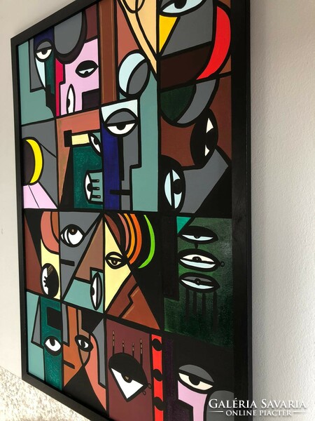 Forray Nóry kortárs festőművész absztrakt, modern színes festménye - "Urbanizáció", 50x70 cm vászonr