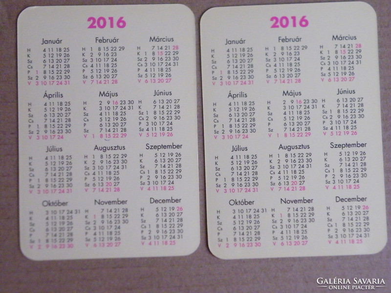 Card calendar 2 pcs - m2 pharmacy Dunakeszi, fóti út tesco - (2016)