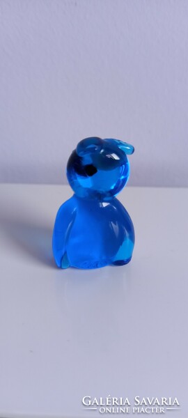 Kék üveg mini bagoly figura