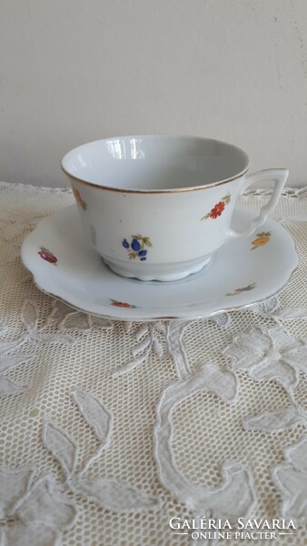 Zsolnay, régi barokk kis virágmintás teás csésze és alj 2db.