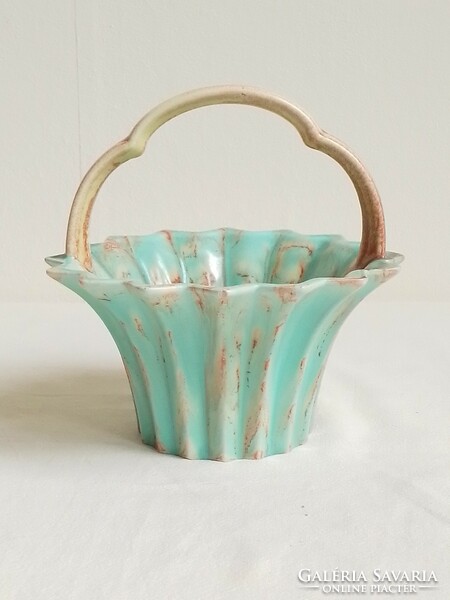 Antique old rosenthal bavaria art deco trickled turquoise glazed porcelain basket easter decoration