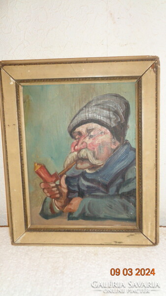 Horváth g. Painting, the old piper, painted on wood 20 x 27 cm, with frame 26 x 32 cm