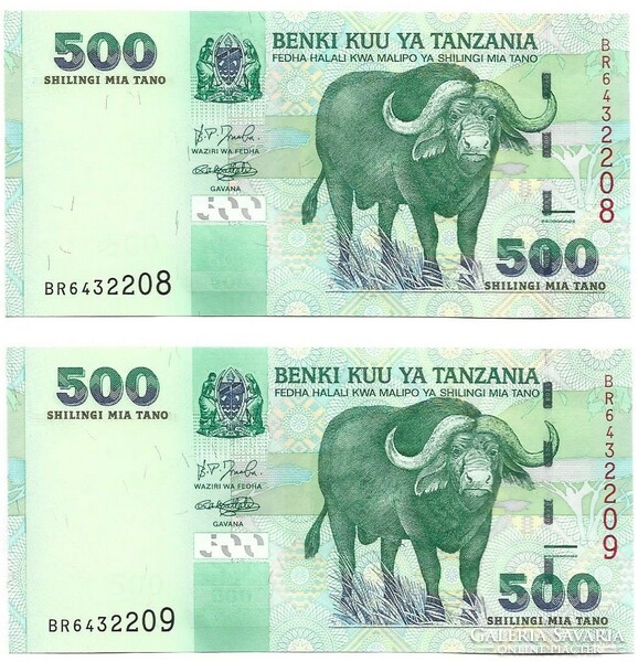 2 x 500 shillingi 2003 Tanzánia UNC sorszámkövető