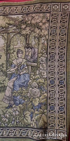 Antik romantikus jelenetes falikárpit, régi falvédő (L4616)