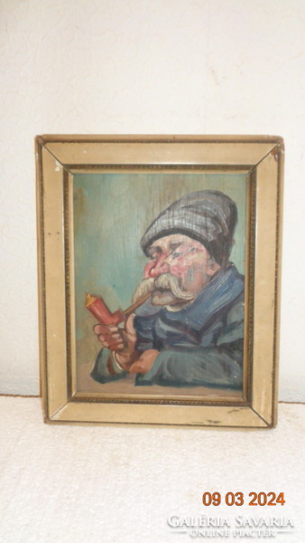 Horváth g. Painting, the old piper, painted on wood 20 x 27 cm, with frame 26 x 32 cm