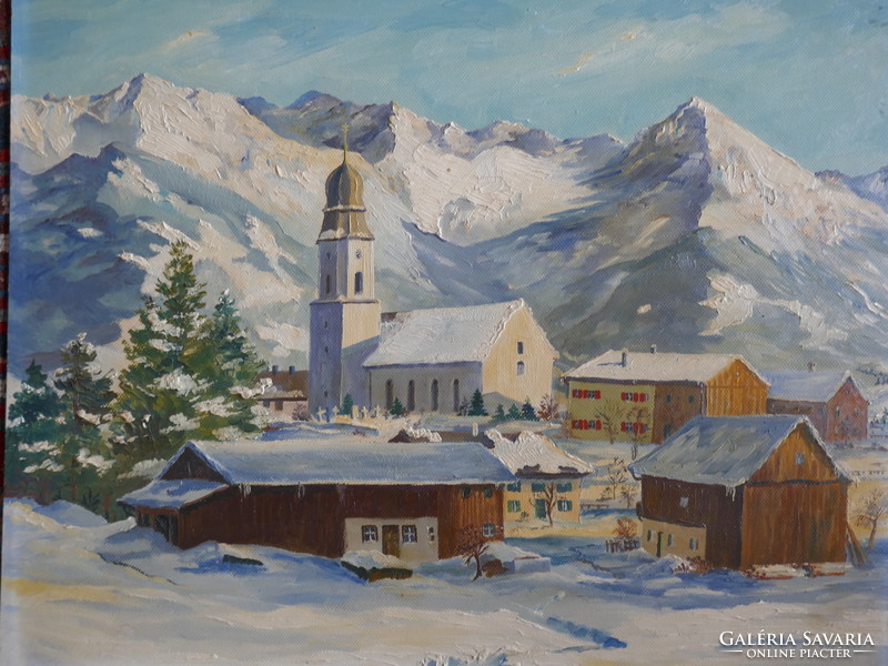 Austrian Alps in winter oil painting 1957