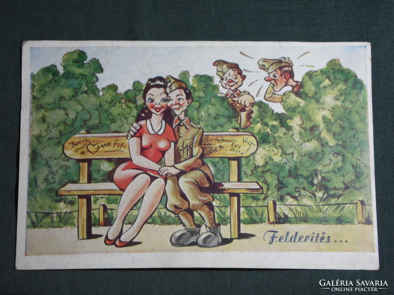 Képeslap, Postcard, artist,humor,móka,kacagás,vicc ,grafikai rajzos, erotikus, katona,honvéd,, 1945