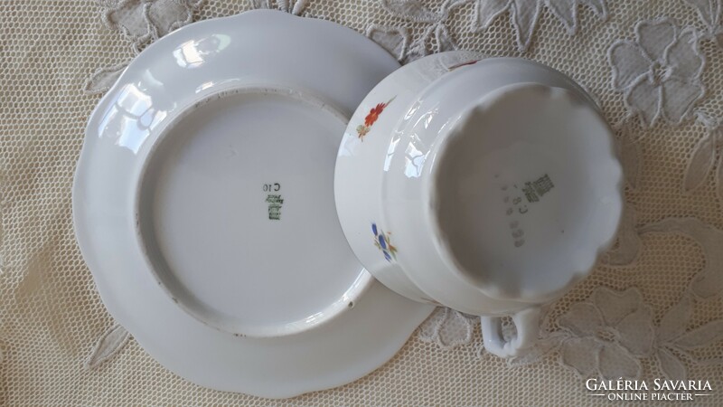Zsolnay, old baroque small flower pattern tea cup and base 2 pcs.