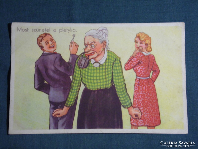 Képeslap, Postcard, artist,humor,móka,kacagás,vicc ,grafikai rajzos, anyós lakat, 1945