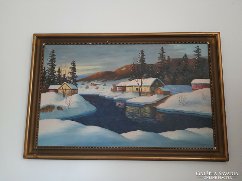 Painting, winter landscape, vintage, in very good condition. Signed e. Augustine