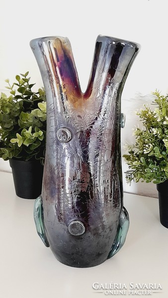 Iridescent thick-walled glass vase 29 cm
