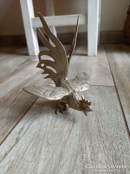 Beautiful old silver-plated war cock statue (14.5x12.5x10.5 cm)