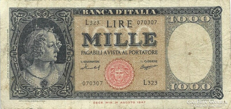 1000 lira lire 1949 Olaszország Signo: Menichella és Boggione 2.