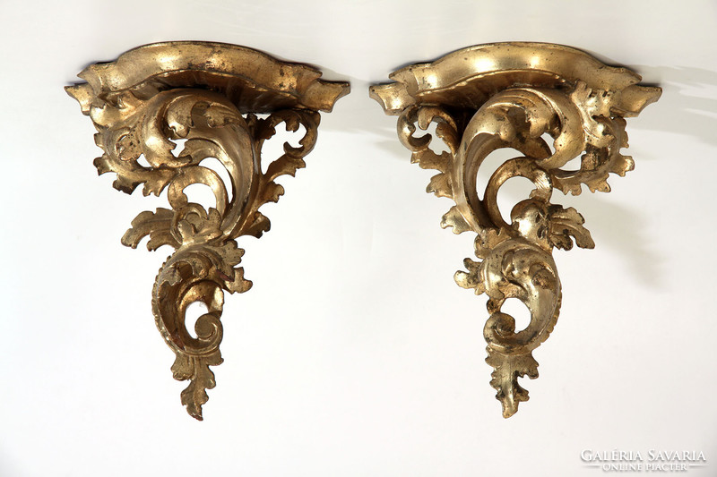 Pair of 19th century wall consoles | antique baroque Florentine style carved linden console mini shelf frame