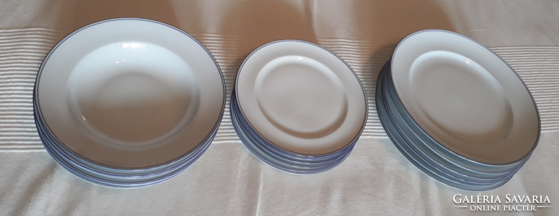 Alföld porcelain blue striped tableware, plate set, 18 pieces