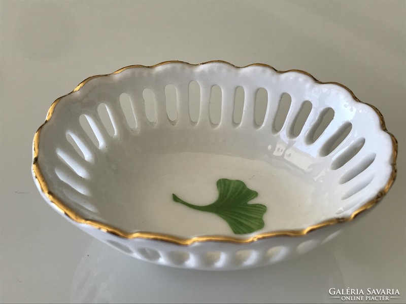 Hand-painted ginkgo biloba porcelain ring holder bowl, 8 x 6 cm