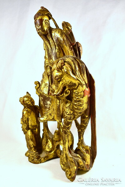 XIX. Second half of No. Chinese sculptor: with a wise student! Gilded carved statue!