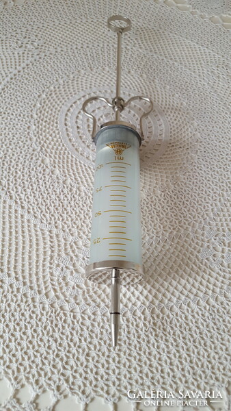 Old GDR medical glass syringe, wolf syringe