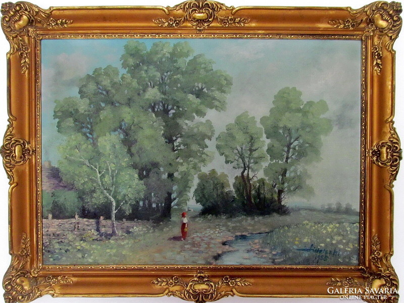 Sidelszki festmény - 1955, olaj / vászon, Blondel keret (83 x 63 cm.)