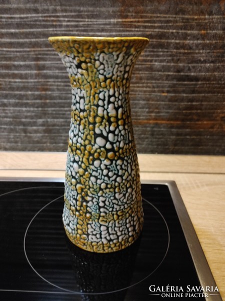 Industrial artist Károly Bán juried shrink-glaze vase 60s 22 cm