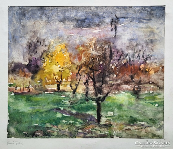 László Óvár (1926 - 1988) autumn landscape c. Watercolor painting with original guarantee !!