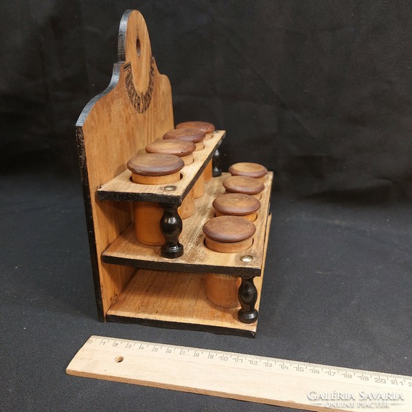 Antique wooden wall spice rack, 8 parts