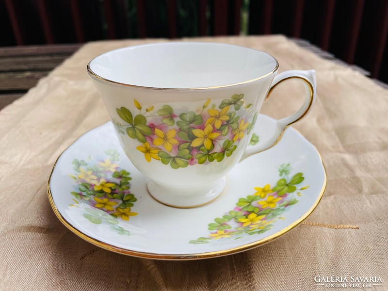 Vintage yellow floral Bone China Queen Anne English tea cup with saucer