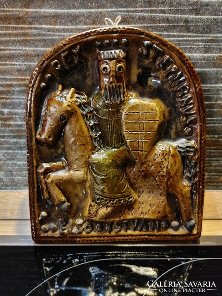 King István I ceramic wall decoration knight relief