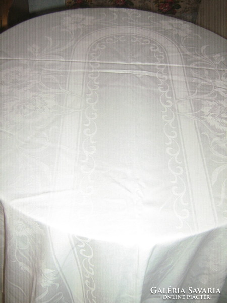 Huge damask tablecloth with beautiful white flower pattern