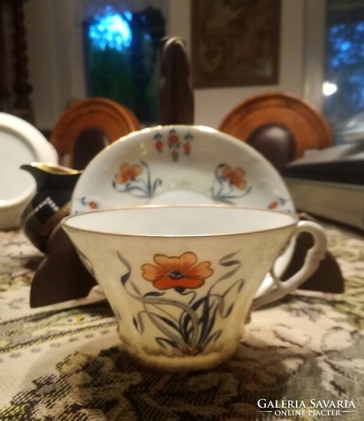 Secession poppy flower smoke gilded large teacup + base - art&decoration