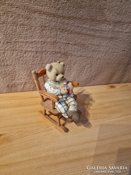 Wooden rocking chair toy teddy bear old