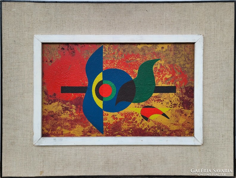 László Óvár (1926 - 1988) bird variations iii. C. His oil painting with an original guarantee!