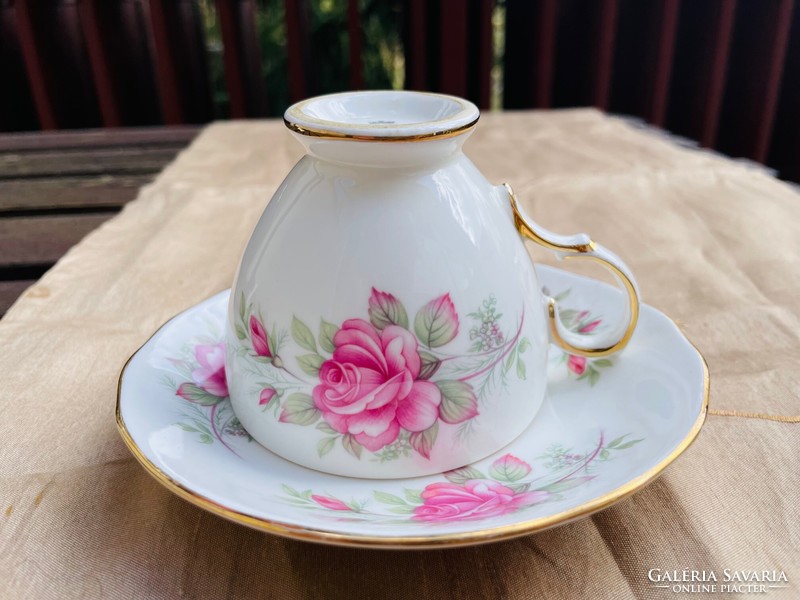Vintage rózsaszín rózsamintás Bone China Queen Anne angol teáscsésze aljjal