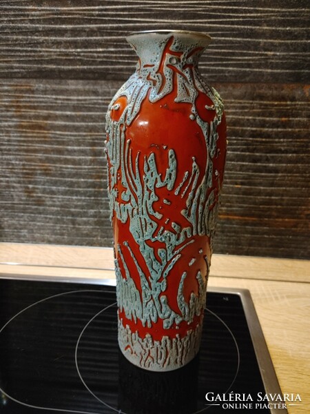 Retro ceramic industrial artist juried vase with abstract pattern 31 cm