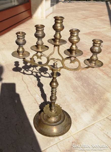 Five-branched copper menorah, candle holder