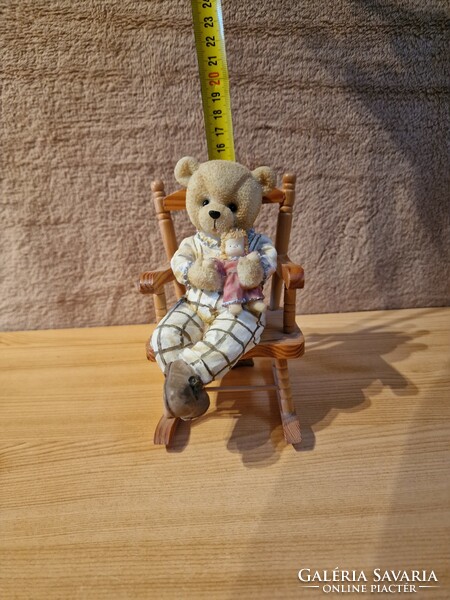Wooden rocking chair toy teddy bear old