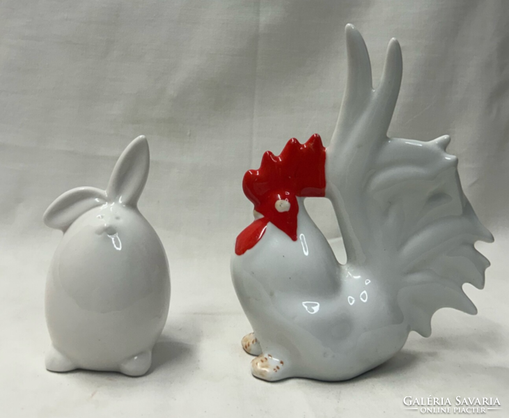 Porcelain rooster and bunny are sold together in perfect condition