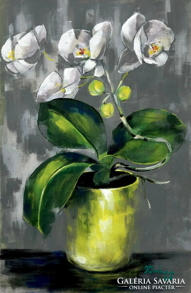 Fehér orchidea - akrilfestmény - 35 x 23 cm