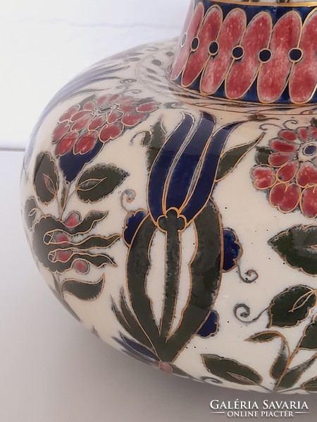 Zsolnay large lamp with Iznik pattern, family seal, 37 cm