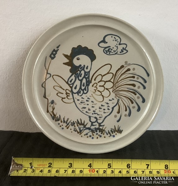 Ceramic wall plate for children's room - hand-painted mouse and rooster pattern - 2 together or separately